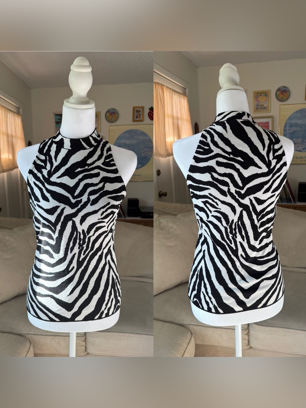 Y2K Style White House Black Market Zebra Black & White Tank Top Read Descrip.
